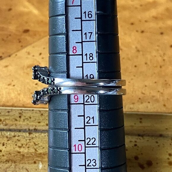 Natural Black Spinel Sterling Silver Ring Set Size 8.75 - Picture 9 of 10